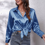 Amfeov Fall outfits back to school Solid Office Lady Loose Satin Shirts For Women 2024 Summer Women's Oversized Shirts And Blouses Fashion Elegant Youth Female Top