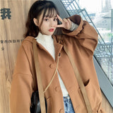 Amfeov College Style Japanese Cute Coat Medium Long Ox Horn Buckle Student JK Coat Camel Winter Coat 2024 Autumn Winter New