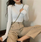 Amfeov Solid Slim Sweater Women Casual Basics Turtleneck Knitted Pullovers Tops Winter Long Sleeve Elastic Korean Warm Jumper Knitwear