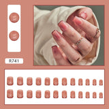 Amfeov Christmas manicure   Fall nails back to school R681-R760 High Appearance False Nails 24pcs Per Box Detachable and Wearable Fake Nails Equipped with Glue