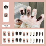 Amfeov Christmas manicure   Fall nails back to school R681-R760 High Appearance False Nails 24pcs Per Box Detachable and Wearable Fake Nails Equipped with Glue