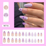 Amfeov Christmas manicure    Fall nails back to school W681-W720 24pcs/Box High Appearance Fake Nails Detachable and Wearable Equipped with Glue