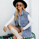 Amfeov Fall outfits back to school Solid Loose Sleeveless Denim Shirts For Women 2024 Summer Casual Women's Oversized Shirts And Blouses Fashion Youth Female Tops