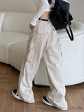 Amfeov Fall outfits back to school Beige Hiphop Y2k Cargo Pants Women Pockets Streetwear Fashion Baggy Pants Female High Waist Casual Vintage Pants 2024 Summer