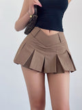Amfeov back to school  Pleated Mini Skirt Low Rise A-line Slim Vintage Y2k Streetwear V-Waist Micro Skirt Shorts Summer Women Fashion