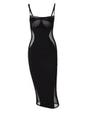 Amfeov back to school Sanches Black See Through Mesh Bodycon Dress Women Party Summer Sleeveless Backless Beach Dresses Sexy Club Elegant Strap Dress