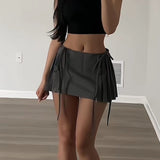 Amfeov hoco dresses back to school  Y2k  Pleated Mini Skirt Women Summer Low Waist A-line Zipper Split Lace-up Kpop Micro Skirt Streetwear Girl Fashion