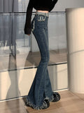 Fall outfits back to school Winter Blue Vintage Jeans Women High Waist Y2K Chic Casual Flare Pants Female Korean Fashion Tassel Designer Denim Pants 2022