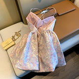 Amfeov Elegant French Backless Mini Dress For Women Summer Female Fashion Princess Birthday Party Vestidos Clothes
