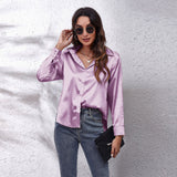 Amfeov Fall outfits back to school Solid Office Lady Loose Satin Shirts For Women 2024 Summer Women's Oversized Shirts And Blouses Fashion Elegant Youth Female Top