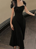 Amfeov Women Summer Korea Style Off Shoulder Black Evening Dress Female Elegant Party Evening Vestdios Clothing