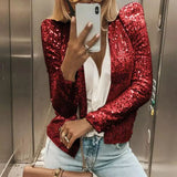 Fall outfits back to school 2023 Fashion Sequin Jackets Women Glitter Long Sleeve Short Coats Elegant Spring Outwear Office Ladies Solid Streetwear