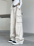 Amfeov Fall outfits back to school Beige Hiphop Y2k Cargo Pants Women Pockets Streetwear Fashion Baggy Pants Female High Waist Casual Vintage Pants 2024 Summer