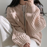 Fall outfits back to school 2023 autumn and winter new lazy wind thick line zipper sweater women's jacket retro twist casual knitted cardigan top