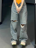 Fall outfits back to school Blue Casual Vintage High Waist Jeans Women Loose High Street Korean Style Pants Female Fashion Long Denim Pants 2023 Summer New