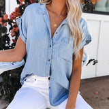 Amfeov Fall outfits back to school Solid Casual Loose Denim Shirts For Women 2024 Summer Vintage Women's Oversized Shirts And Blouses Fashion Youth Female Top