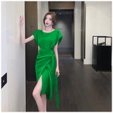 Amfeov Summer New Elegant Midi Lace Up Dress For Women Solid One Piece Slim Clothing Femme Fashion Office Lady Vestidos