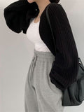 Amfeov New 2022 Short Cardigans Knitted Chic Korean Fashion Poncho Women Autumn Elegant Vintage Minimalist Lady Tops