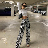 Amfeov back to school Y2K Trousers 2024 Summer Zebra Print Wide Leg Pants  High Waist Women New Fashion Casual Female Trousers Streetwear 16395