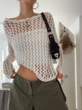 Aimays  Vintage Loose Smock Tops Summer Fashion All-Match Casual Geometic Hollow Out Outfits Y2K See-Though Knit Shirts