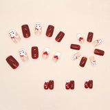 Amfeov Christmas manicure   Fall nails back to school R681-R760 High Appearance False Nails 24pcs Per Box Detachable and Wearable Fake Nails Equipped with Glue