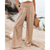 Amfeov Spring Summer For Women 2023 New Women Pants Office Lady Cotton Linen Pockets Solid Loose Casual White Wide Leg Long Trousers