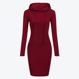 Back to School 2022 Spring And Autumn Ladies Knee-Length Dress Hooded Warm Sweatshirt Long Sleeve Camp Collar Pocket Simple Casual Sports Dress