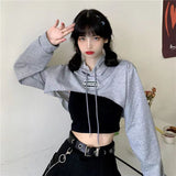 Amfeov Women Cropped Hoodie Korean Clothing Solid Long Sleeve Loose Y2k Women's Sweatshirt Harajuku Hoodie Fashion Short Women Clothing