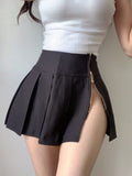 Aimays  Hot  Sexy Side Zipper Forked Short Pleated Skirt Short Mini Skirts School Sweet Korean Women Super Spicy Girl Skirt L3H