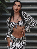 Amfeov Zebra Print 2 Piece Sets Club Party Dress Sets For Women 2023 Autumn Elegant Square Collar Sexy Top And Slim Long Skirt Suits