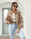 Amfeov Fall outfits back to school 2024 Spring Autumn New Lantern Sleeve Short Women Jacket Single Breasted Retro Corduroy Female Jackets