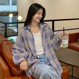 Amfeov Autumn Blouse Korean  Preppy Style Plaid Long Sleeve T-Shirt  Polo-Neck  Loose Fashion Clothes Woman 2022 All-Match Top