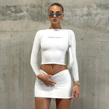 Amfeov Women Skirts Two Piece Set Casual 2022 Long Sleeve Crop Top Shirts and Mini Bodycon Skirts Suits Party Dress Sets Club Sexy