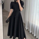 Christmas Gifts Women's Summer Elegant Casual Midi Shirt Dress Short Sleeve A-Line Party Vestidos Female Fashion Vintage One Pieces Clothes Robe