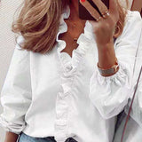 Amfeov back to school 2024 Summer Casual Ruffles Ladies Shirt Office Lady Blouses Women Floral Long Sleeve Loose Female White Clothing Blusas 18246