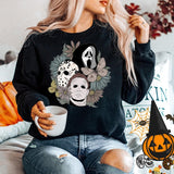 Amfeov Halloween Costume Horror Movie Scary Hooded Halloween Women Sweatshirt Crewneck Pullover Halloween Party Ghost Boo Skull Flower Hoodies Oversized