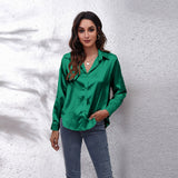 Amfeov Fall outfits back to school Solid Office Lady Loose Satin Shirts For Women 2024 Summer Women's Oversized Shirts And Blouses Fashion Elegant Youth Female Top