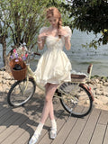 Amfeov hoco dresses back to school 2024 Summer Chiffion Elegant Midi Dress Women Kawaii Clothing Short Sleeve Beach Style Party Dress Office Lady Korean Fashion