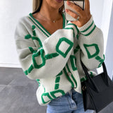 Cyber Monday Sales Women Cardigan Green Striped Pink Knit Button Lady Cardigans Sweaters V-Neck Loose Casual Winter Fashion Knitted Coat