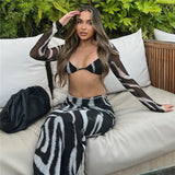Amfeov Women Skirts Sets Elegant Sexy Zebra Print Two Piece Sets Party Outfits 2022 Summer Long Sleeve T-shirts and Maxi Skirts Suits