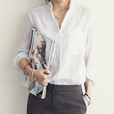 Amfeov Womens Tops Fashion Summer Linen White Shirt Women Long Sleeve Blouse Korean Woman Clothes Roupas Femininas