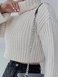 Amfeov Women's Turtleneck Short Knitted Pullover Solid Vintage Streetwear Jumper 2022 Autumn Winter Thick Warm Ladies Casual Sweater