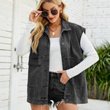 Amfeov Fall outfits back to school Solid Loose Sleeveless Denim Shirts For Women 2024 Summer Casual Women's Oversized Shirts And Blouses Fashion Youth Female Tops