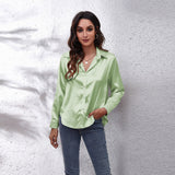 Amfeov Fall outfits back to school Solid Office Lady Loose Satin Shirts For Women 2024 Summer Women's Oversized Shirts And Blouses Fashion Elegant Youth Female Top