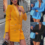 Amfeov High Quality Autumn Women's Blazer Jacket 2022 Yellow Blue Casual Long Sleeve Women Sexy Blazer Dress Chic Office Ladies Outfits