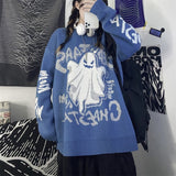 Black Friday Sales New Dark Harajuku Ghost Letters Jacquard Knit Pullovers Retro Loose Outside Wear Knitted Letter Sweater 2022 Winter Women Tops