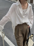 Black Friday Sales White Woman Blouses Basic Fashion Chic Oversized Shirts Female Vintage Korean Long Sleeve Urban Transparent Cardigan