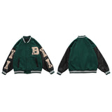 Black Friday Sales Varsity Baseball Bomber Jacket Women Hip Hop Harajuku Bone Letter Patchwork Leather Jackets Streetwear Men Unisex College Coats