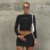 Amfeov Women Skirts Two Piece Set Casual 2022 Long Sleeve Crop Top Shirts and Mini Bodycon Skirts Suits Party Dress Sets Club Sexy