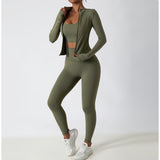 Amfeov 2 Piece Yoga Suits Yoga Clothes Women High Waist Leggings Zipper Long Sleeves Gym Workout Fitness Clothes Set Running Sportswear